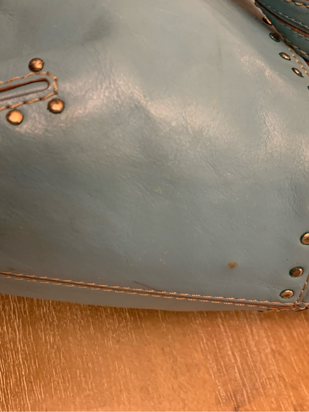 Michael Kors Sky Blue Studded Leather Shoulder Bag - Picture 6 of 16